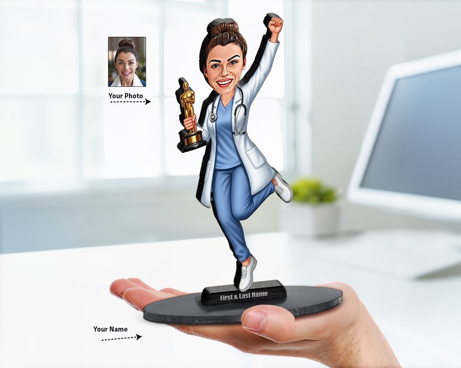 Doctor — Award Trophy figurine — custom personalized Healthcare gift, premium wood 8 inches