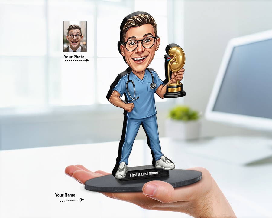 Doctor — Award Trophy figurine — custom personalized Healthcare gift, premium wood 8 inches