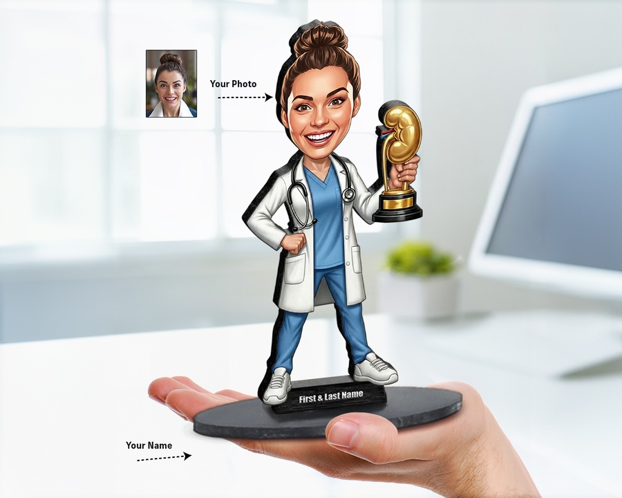 Doctor — Award Trophy figurine — custom personalized Healthcare gift, premium wood 8 inches