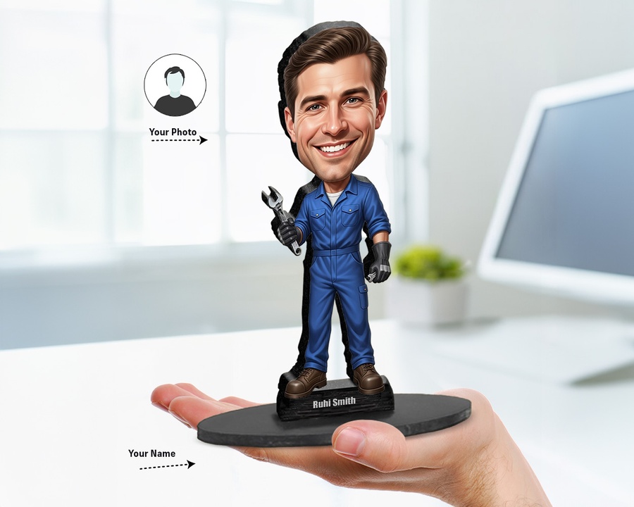 Mechanic figurine — custom personalized Business gift, premium wood 8 inches