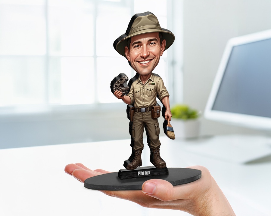 Paleontologist figurine — custom personalized Business gift, premium wood 8 inches