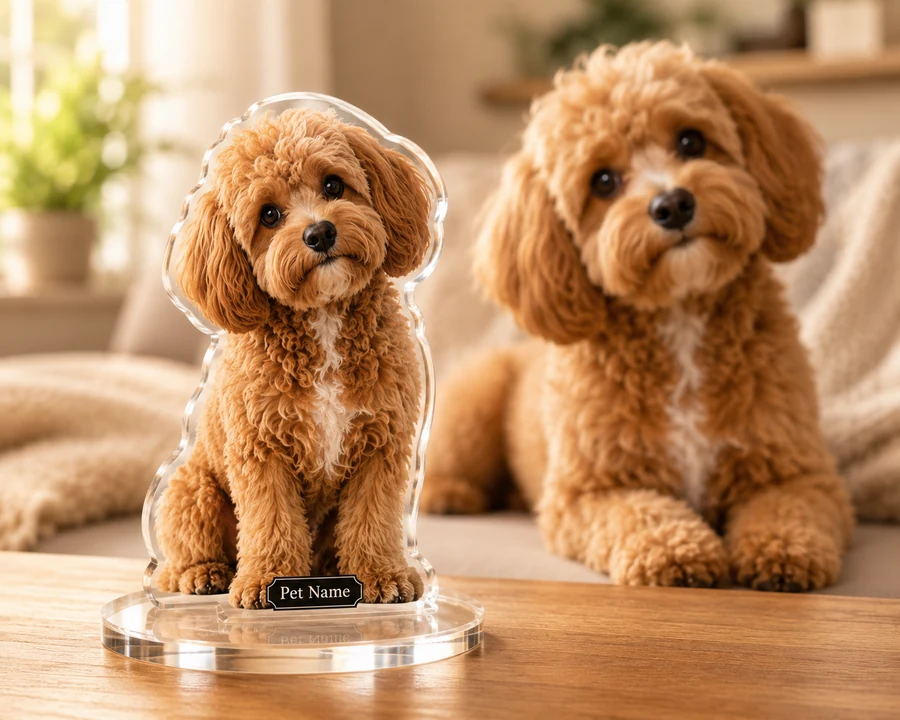 Apricot Poodle figurine — custom personalized Pets gift, premium wood 8 inches