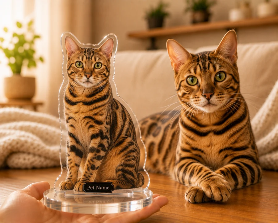 Bengal Cat figurine — custom personalized Pets gift, premium wood 8 inches