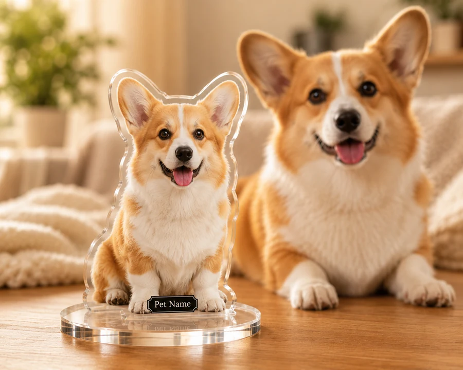 Corgi figurine — custom personalized Pets gift, premium wood 8 inches