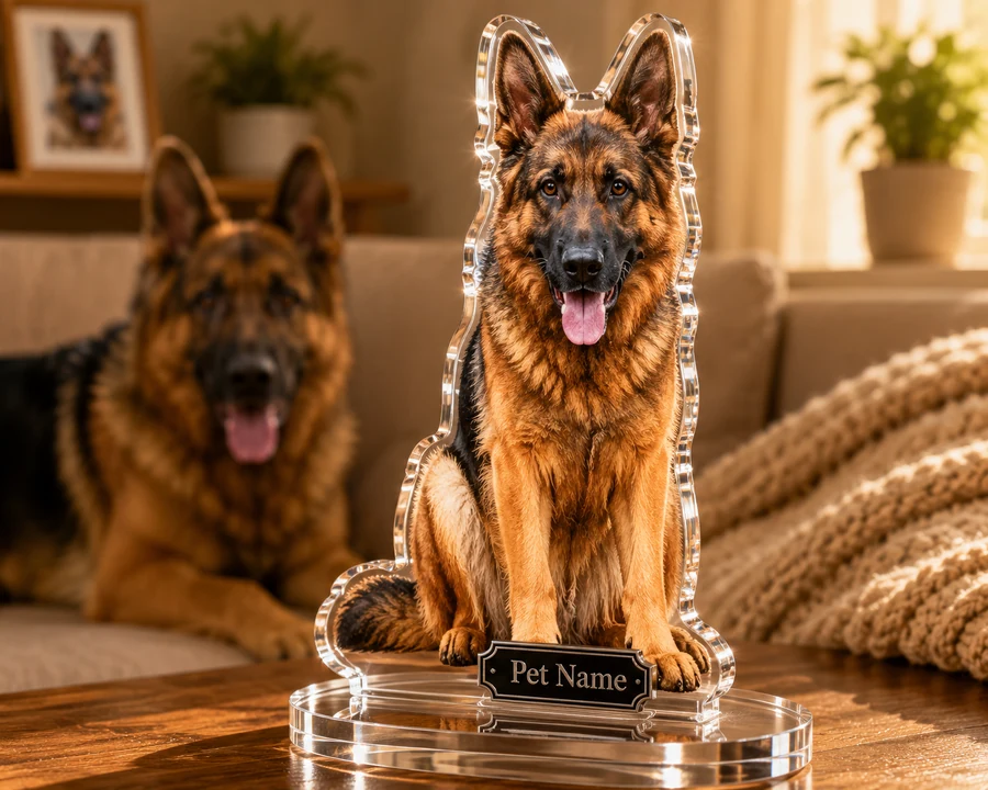 German Shepherd figurine — custom personalized Pets gift, premium wood 8 inches