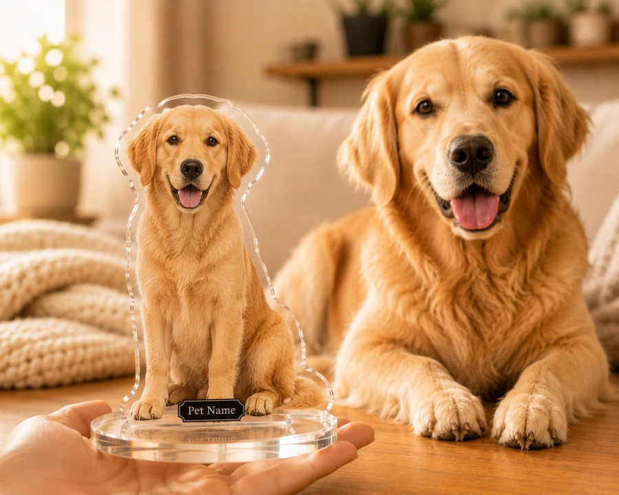 Golden Retriever figurine — custom personalized Pets gift, premium wood 8 inches