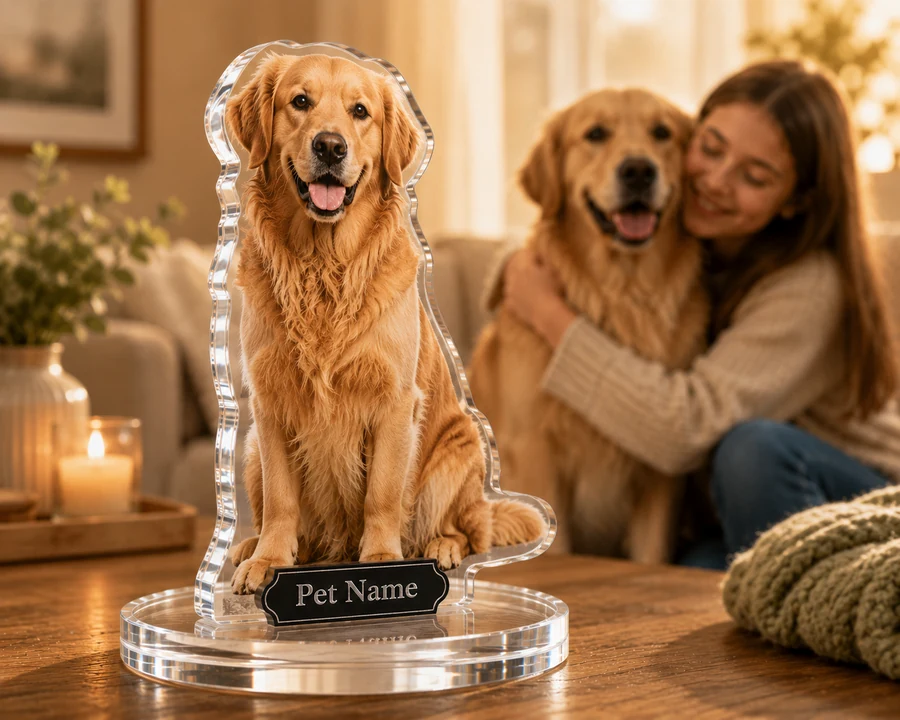 Golden Retriever & Owner figurine — custom personalized Pets gift, premium wood 8 inches