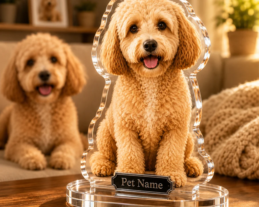 Goldendoodle figurine — custom personalized Pets gift, premium wood 8 inches