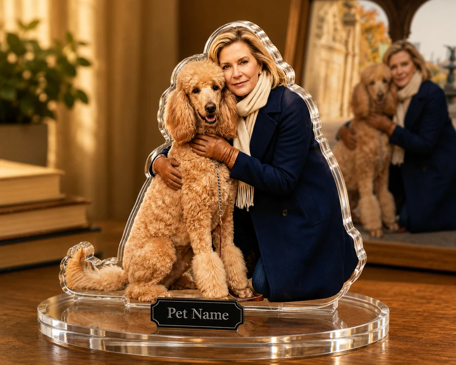 Goldendoodle & Owner figurine — custom personalized Pets gift, premium wood 8 inches