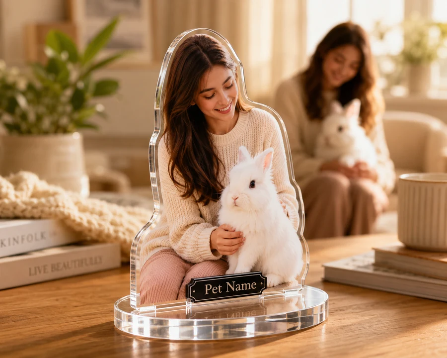 Rabbit & Owner figurine — custom personalized Pets gift, premium wood 8 inches