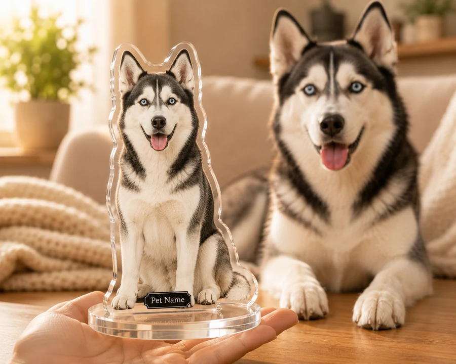 Siberian Husky figurine — custom personalized Pets gift, premium wood 8 inches