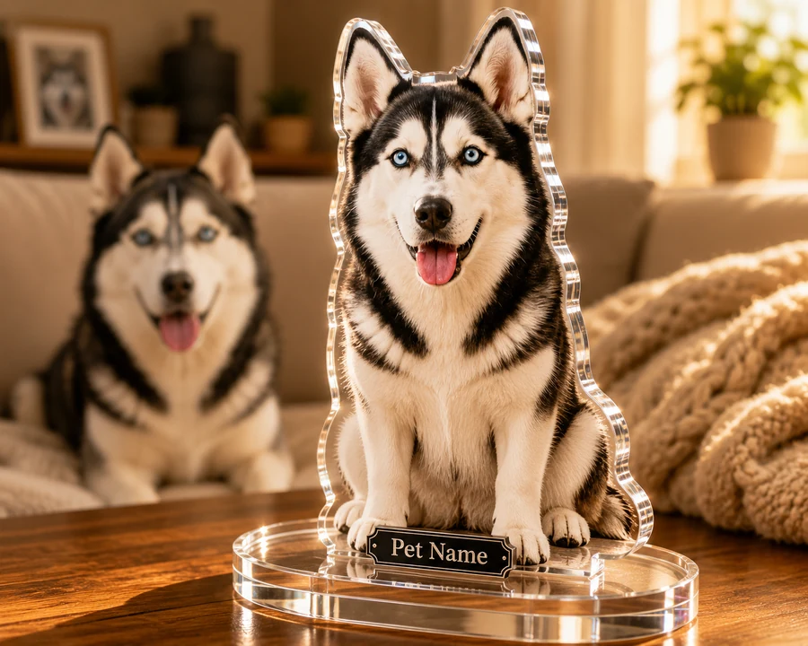 Siberian Husky figurine — custom personalized Pets gift, premium wood 8 inches