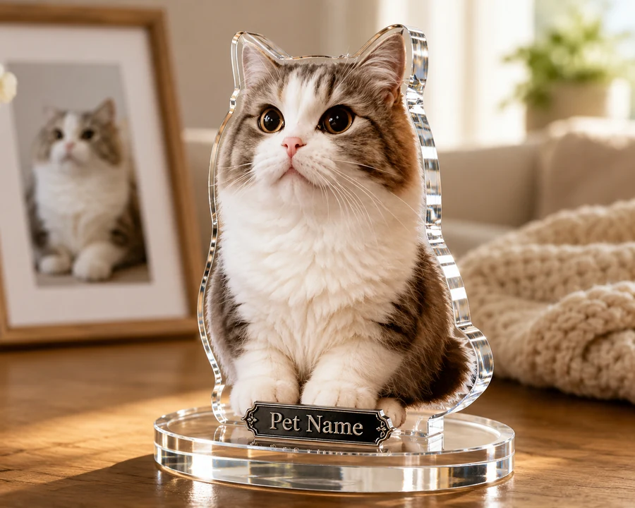 Tabby & White Kitten figurine — custom personalized Pets gift, premium wood 8 inches