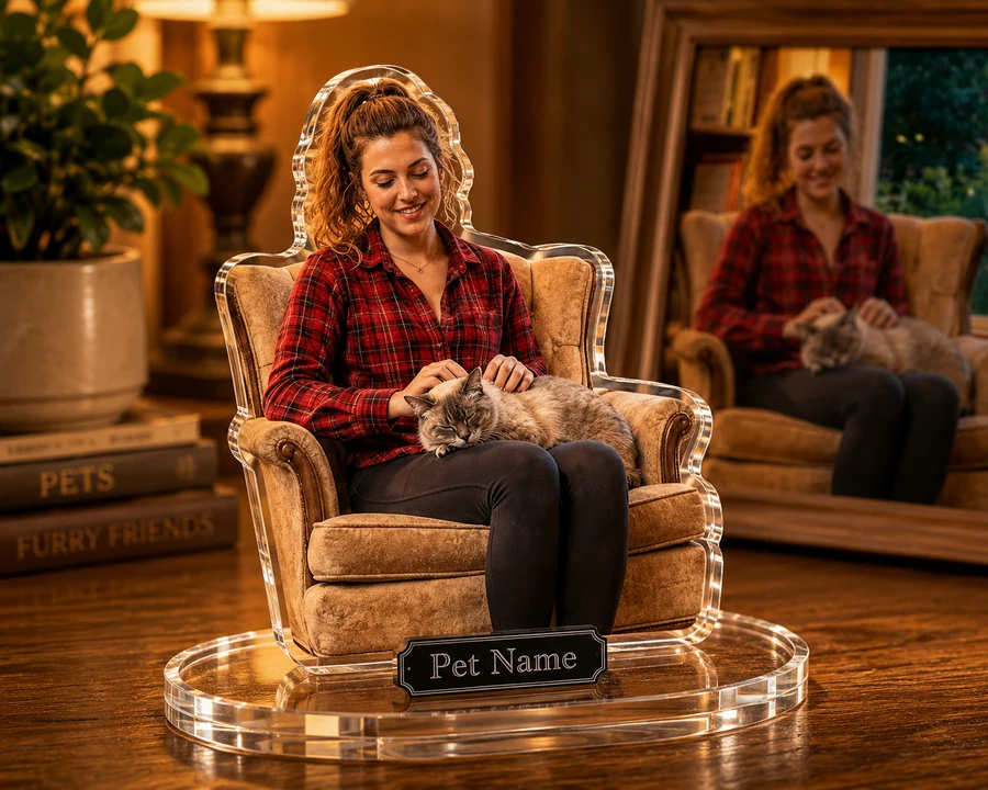 Woman with Cat figurine — custom personalized Pets gift, premium wood 8 inches