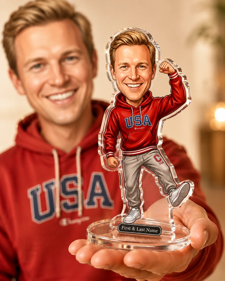 Athlete — Caricature Style figurine — custom personalized Sport gift, premium wood 8 inches