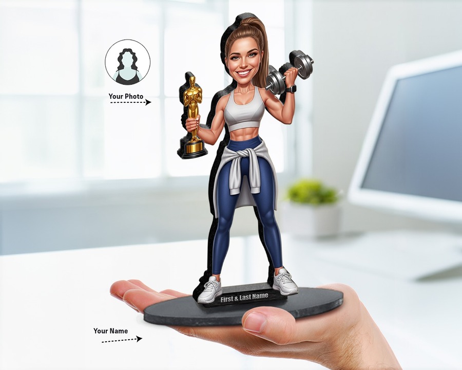 Fitness Coach (Female) figurine — custom personalized Sport gift, premium wood 8 inches