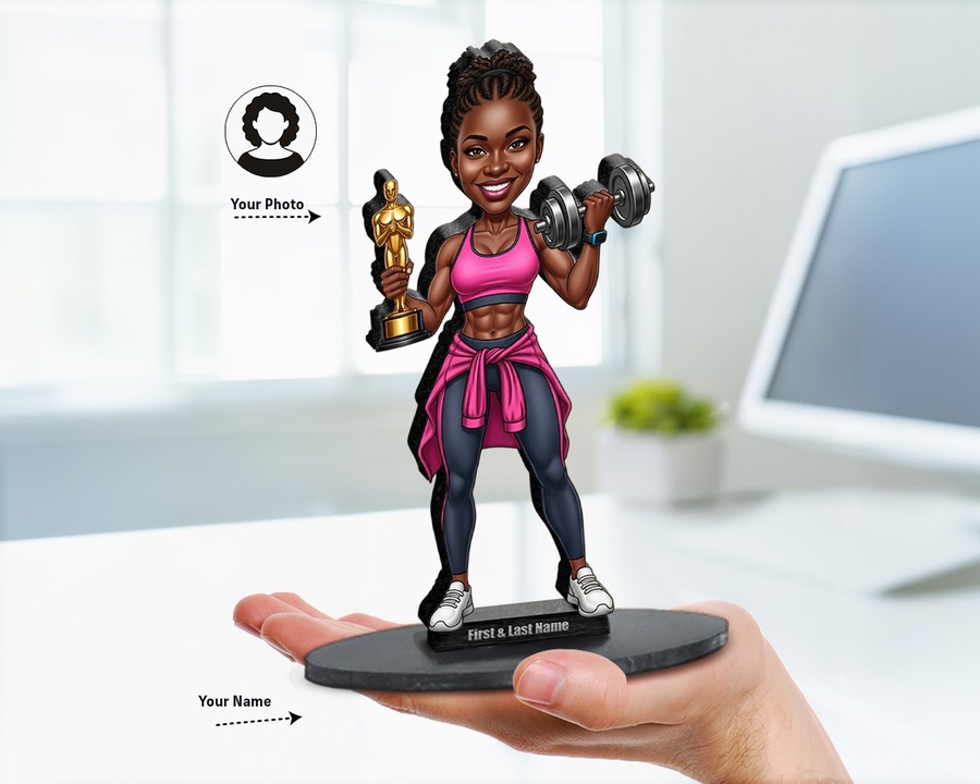 Fitness Coach (Female) figurine — custom personalized Sport gift, premium wood 8 inches