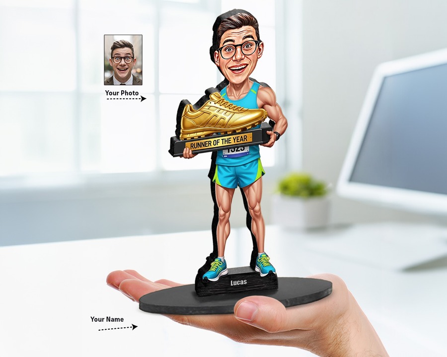 Marathon Runner (Male) figurine — custom personalized Sport gift, premium wood 8 inches