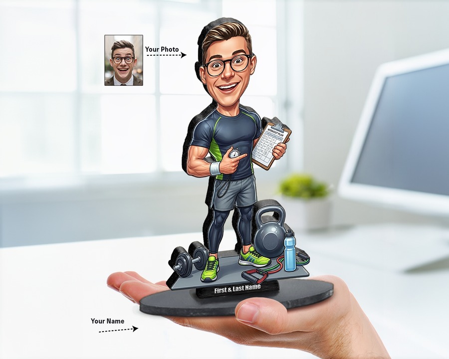 Personal Trainer figurine — custom personalized Sport gift, premium wood 8 inches