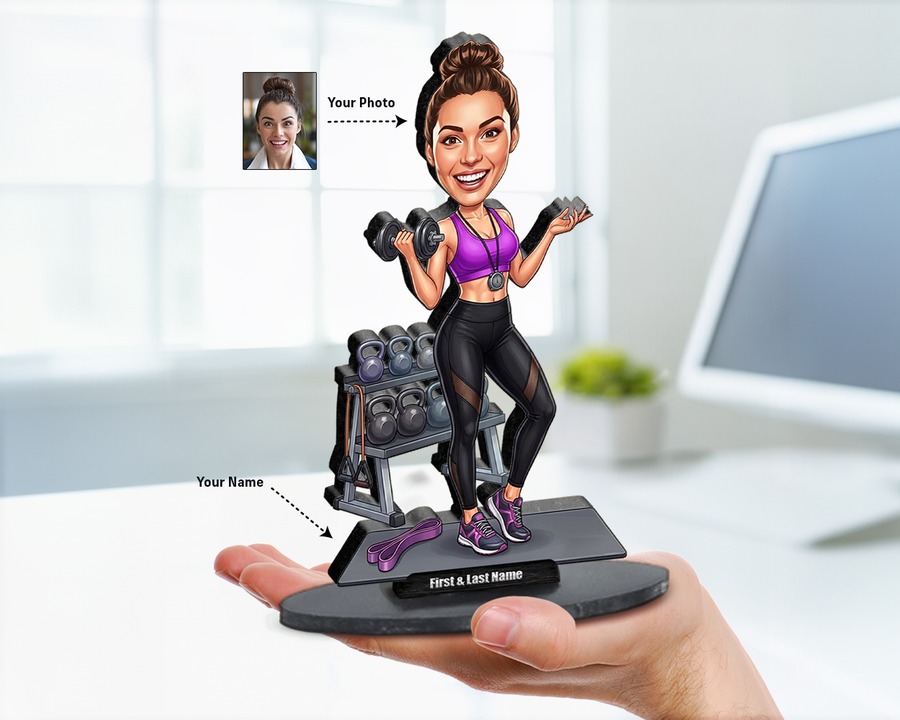 Personal Trainer figurine — custom personalized Sport gift, premium wood 8 inches