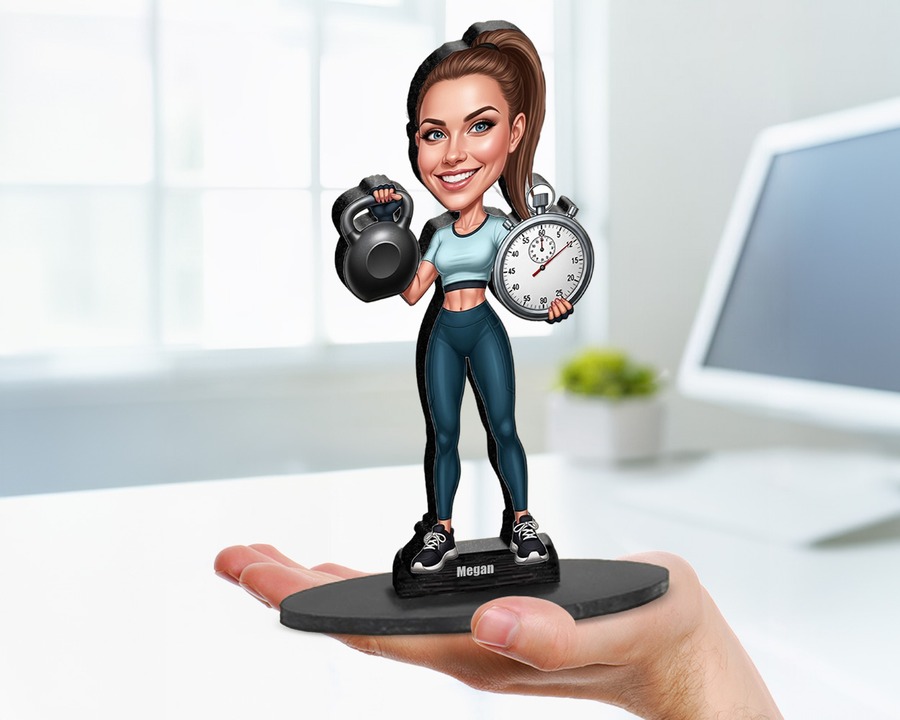 Personal Trainer (Female) figurine — custom personalized Sport gift, premium wood 8 inches