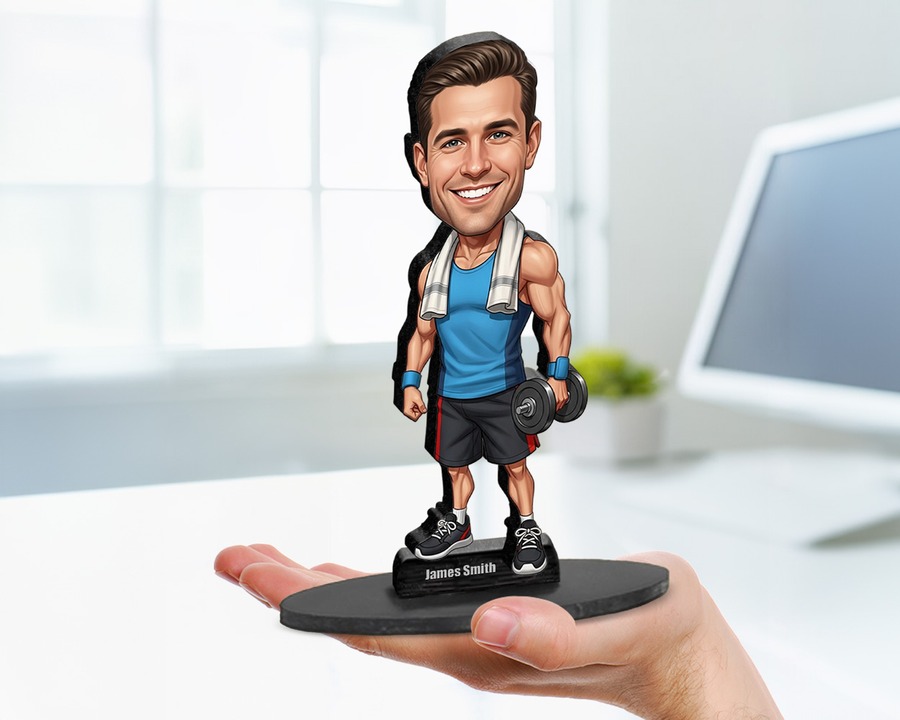 Personal Trainer (Male) figurine — custom personalized Sport gift, premium wood 8 inches