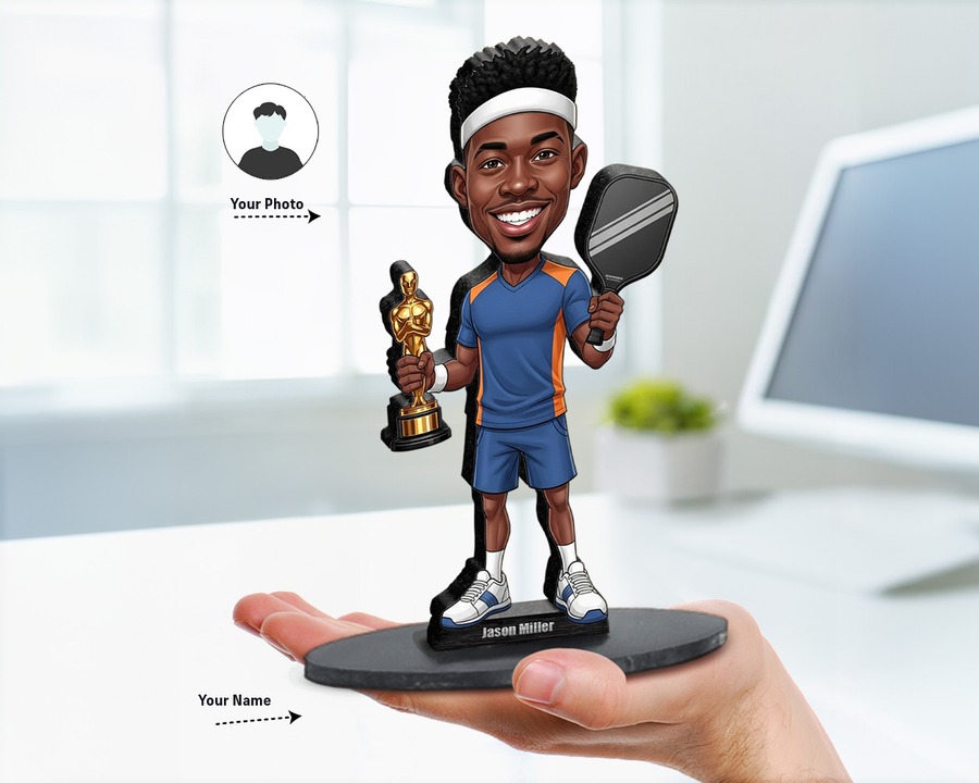 Pickleball Player figurine — custom personalized Sport gift, premium wood 8 inches