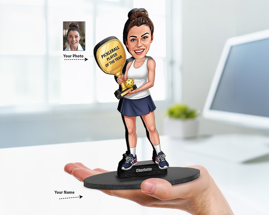 Pickleball Player (Female) figurine — custom personalized Sport gift, premium wood 8 inches