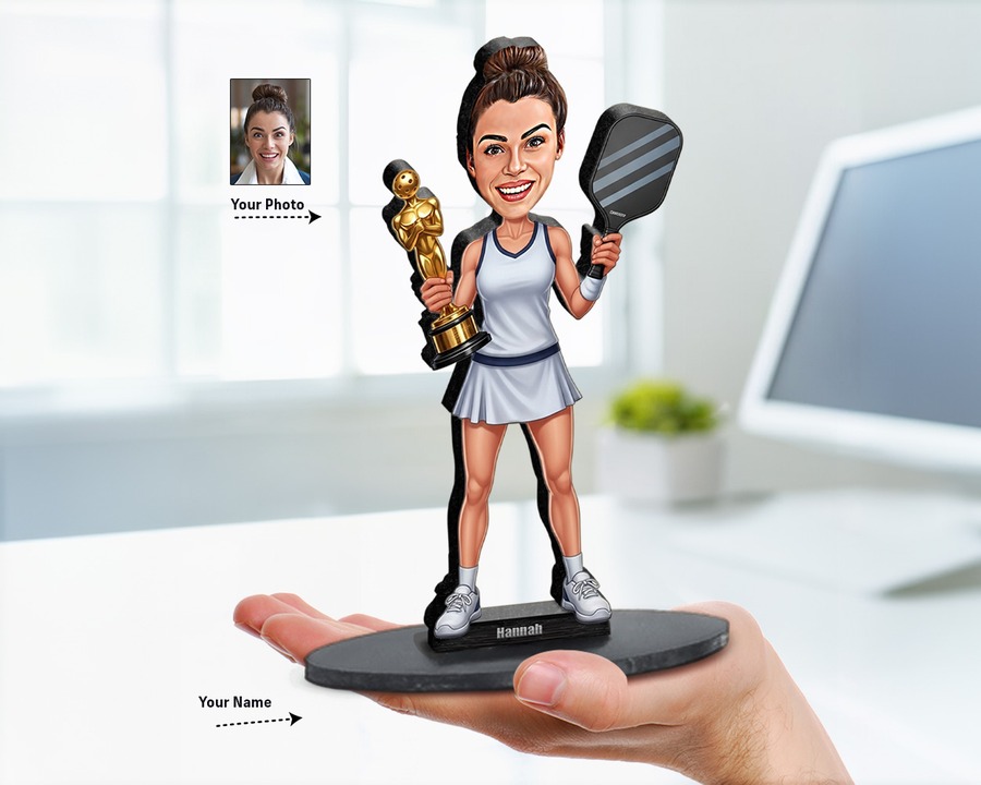 Pickleball Player (Female) figurine — custom personalized Sport gift, premium wood 8 inches