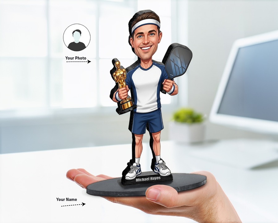 Pickleball Player (Male) figurine — custom personalized Sport gift, premium wood 8 inches