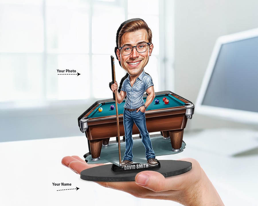 Pool Player figurine — custom personalized Sport gift, premium wood 8 inches