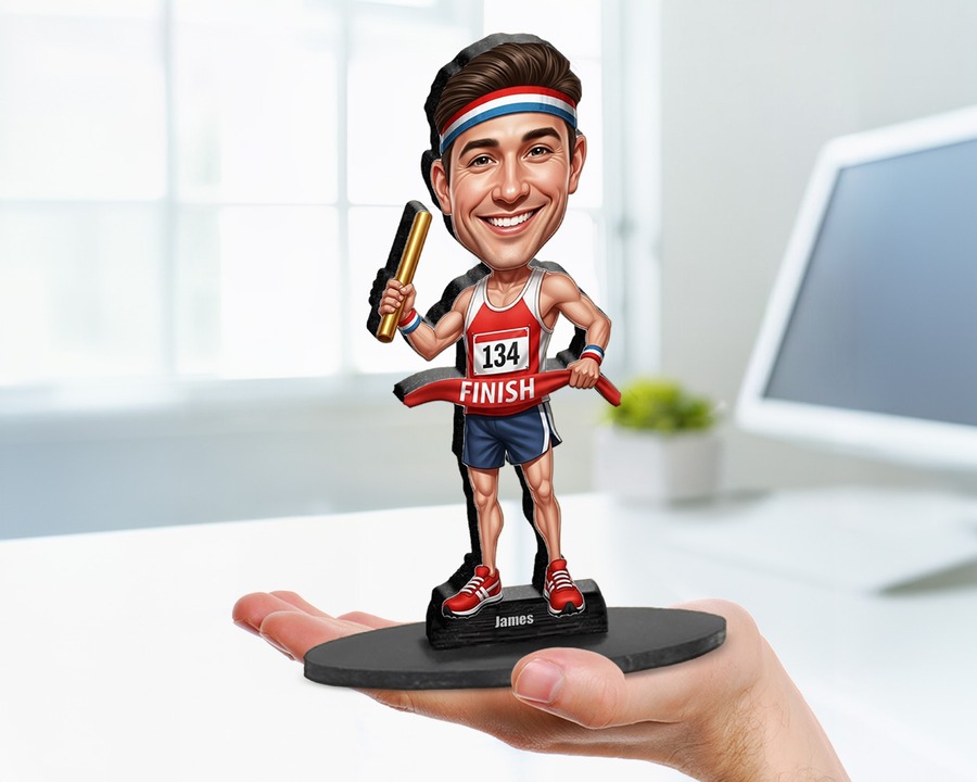Relay Runner figurine — custom personalized Sport gift, premium wood 8 inches