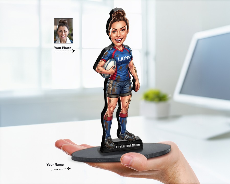 Rugby Player figurine — custom personalized Sport gift, premium wood 8 inches