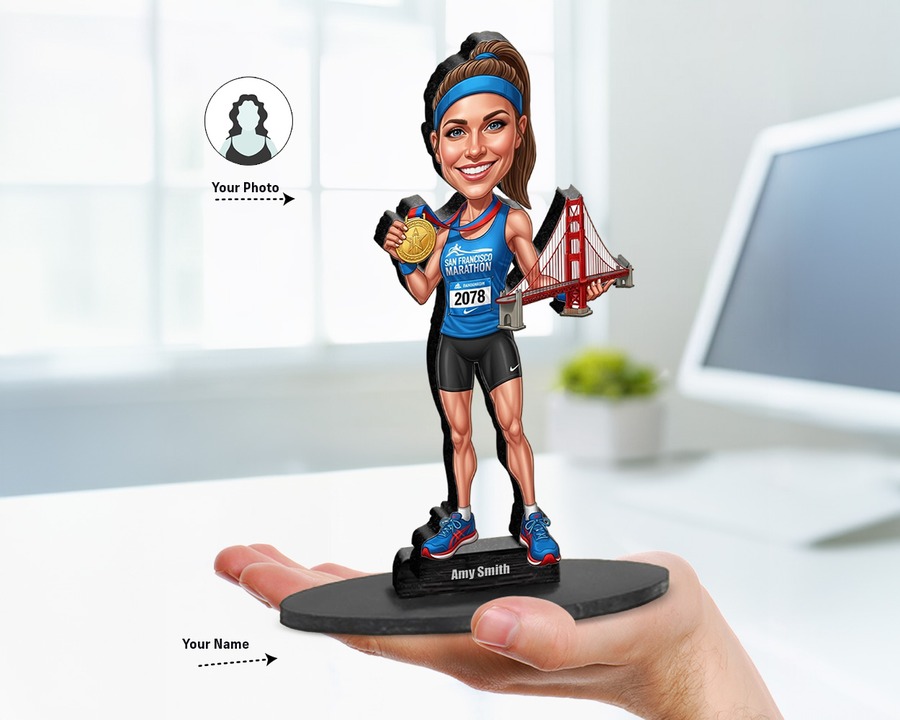 Runner (Female) figurine — custom personalized Sport gift, premium wood 8 inches
