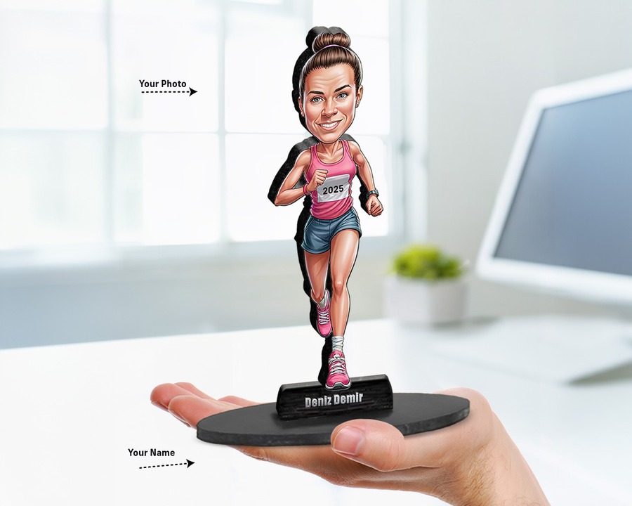 Runner (Female) figurine — custom personalized Sport gift, premium wood 8 inches