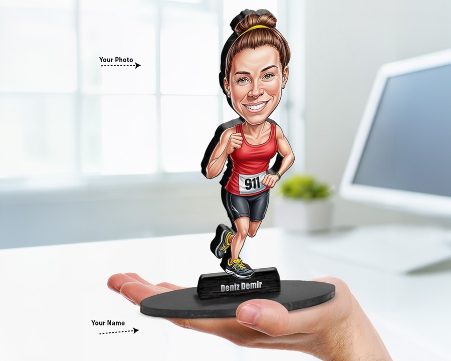 Runner (Female) figurine — custom personalized Sport gift, premium wood 8 inches