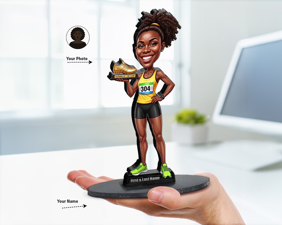 Runner (Female) figurine — custom personalized Sport gift, premium wood 8 inches