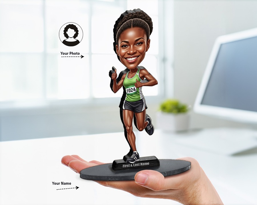 Runner (Female) figurine — custom personalized Sport gift, premium wood 8 inches