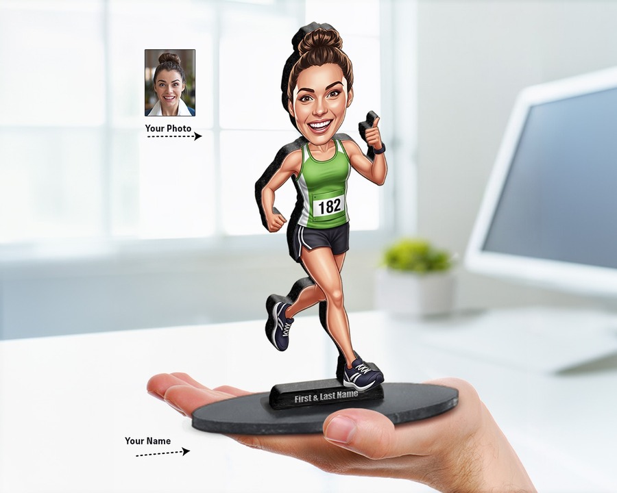 Runner (Female) figurine — custom personalized Sport gift, premium wood 8 inches