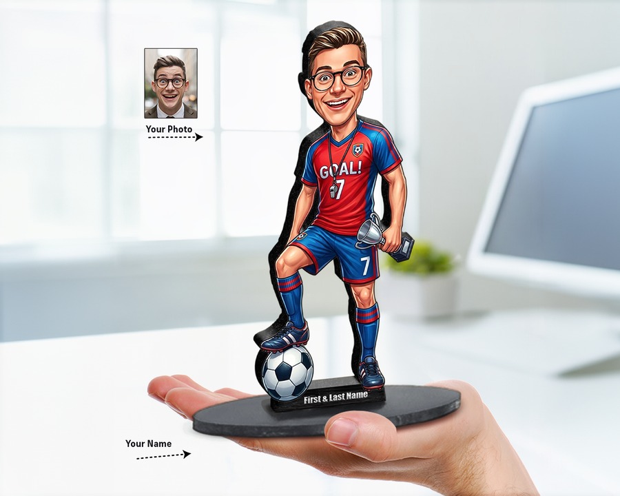 Soccer Player figurine — custom personalized Sport gift, premium wood 8 inches