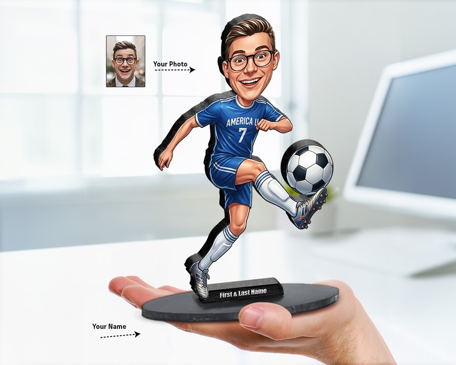 Soccer Player figurine — custom personalized Sport gift, premium wood 8 inches
