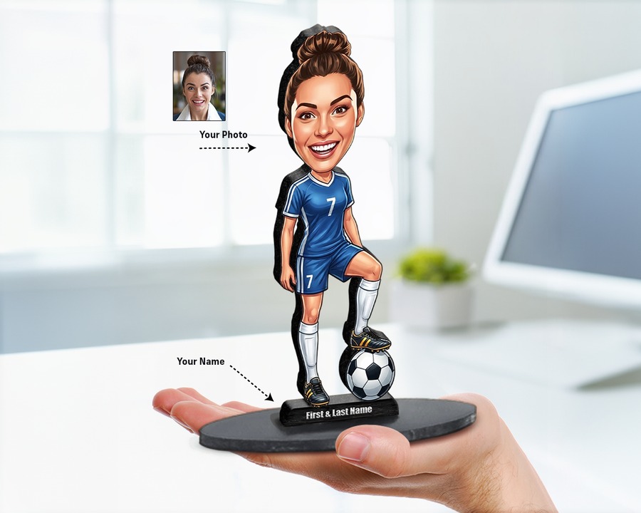 Soccer Player figurine — custom personalized Sport gift, premium wood 8 inches