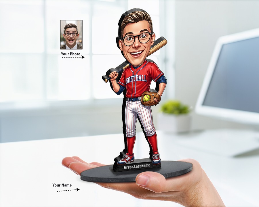 Softball Player figurine — custom personalized Sport gift, premium wood 8 inches