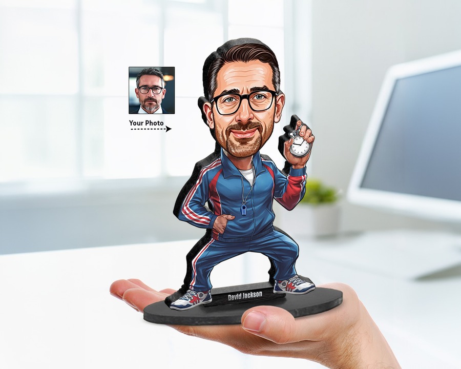 Sports Coach (Male) figurine — custom personalized Sport gift, premium wood 8 inches