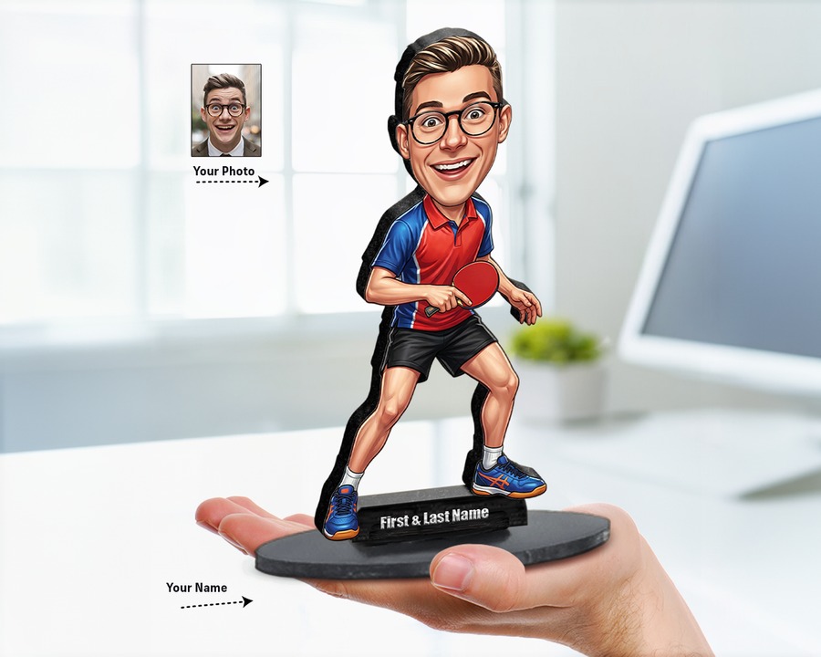Table Tennis Player (Male) figurine — custom personalized Sport gift, premium wood 8 inches