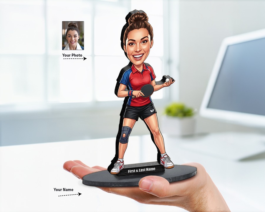 Table Tennis Player (Female) figurine — custom personalized Sport gift, premium wood 8 inches