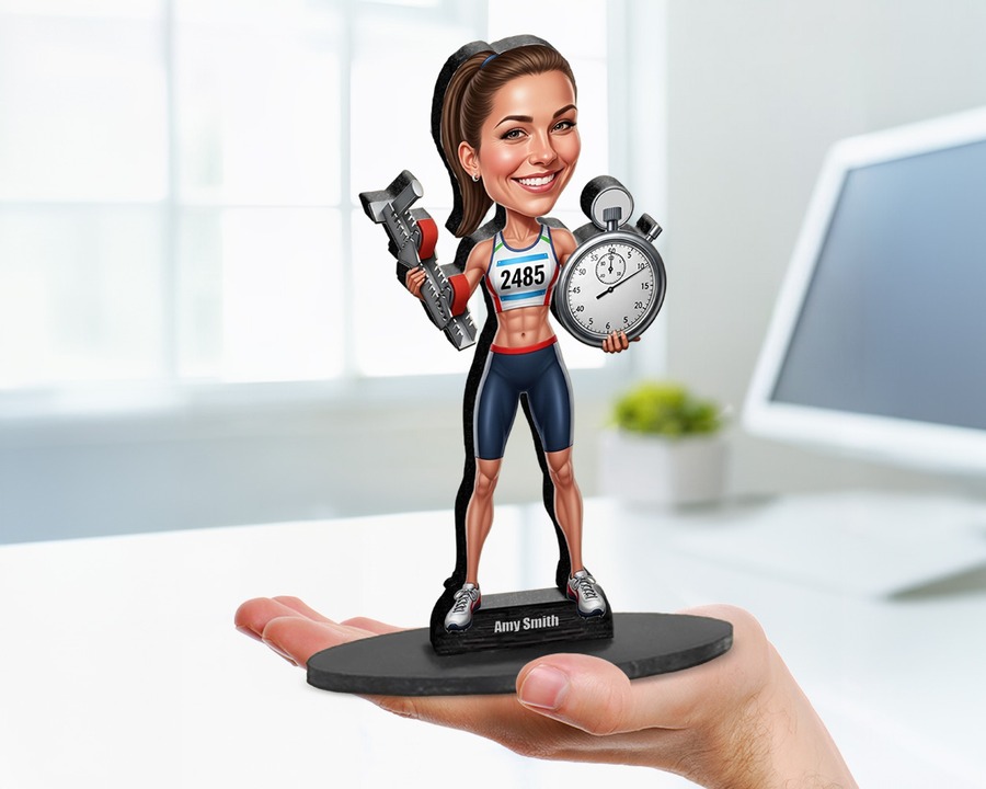 Sprinter (Female) figurine — custom personalized Sport gift, premium wood 8 inches