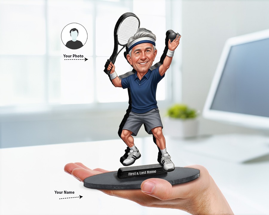 Squash Player figurine — custom personalized Sport gift, premium wood 8 inches