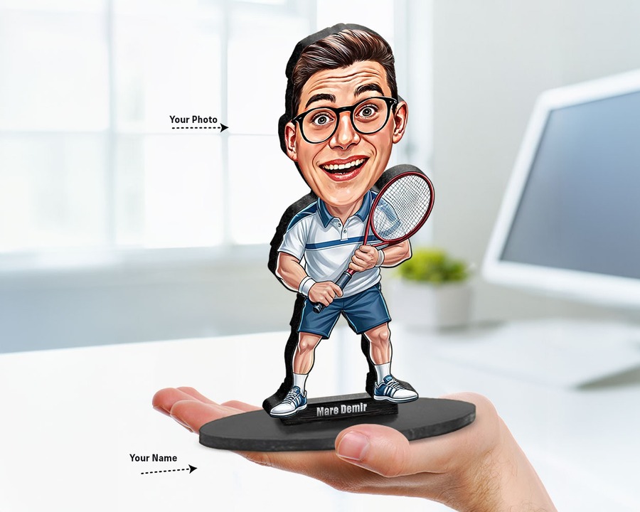 Tennis Player (Male) figurine — custom personalized Sport gift, premium wood 8 inches