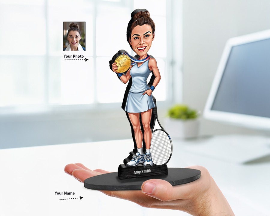 Tennis Player figurine — custom personalized Sport gift, premium wood 8 inches